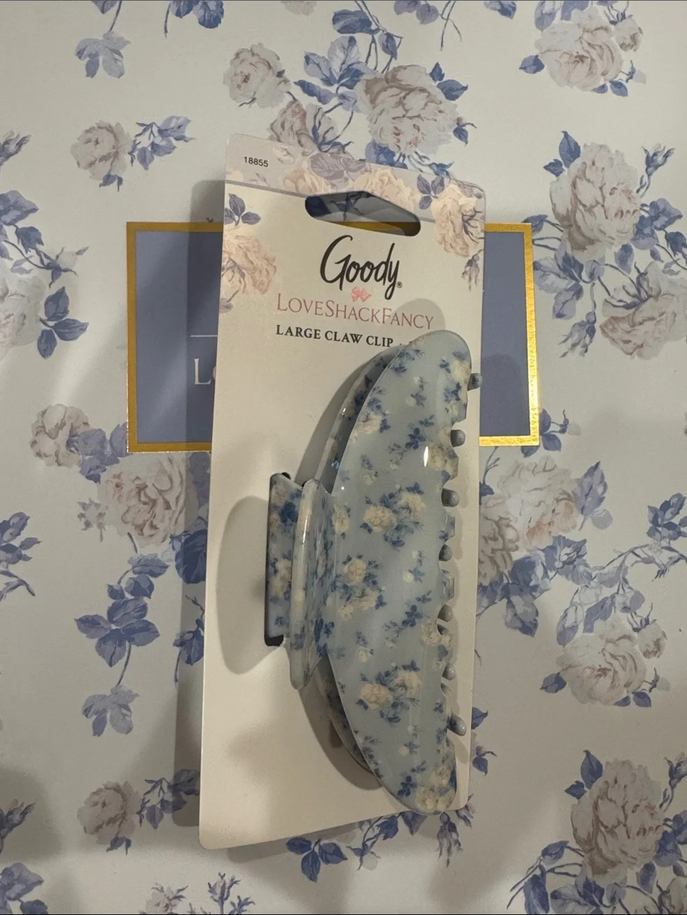 LoveShackFancy Floral Blue and Cream Large Claw Clip